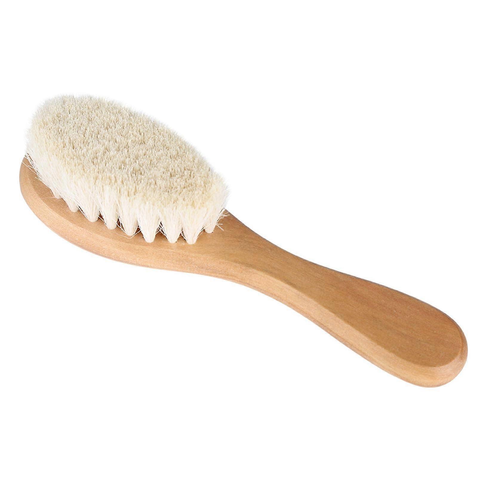 Baby Hair Brush with Wooden Handle - Soft Goat Hair Brush for Newborns and Toddlers, Milk Scab and Scalp Care
