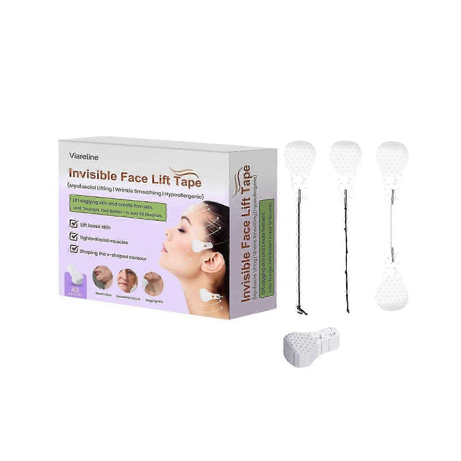 40PCS Invisible Face Lift Tape - V-Shaped Neck & Jawline Lifting Tape for Sagging Skin, Waterproof & Sweatproof