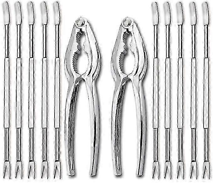 12 Pieces Seafood Tools Set Including 2 Lobster Crab Crackers And 10 Forks