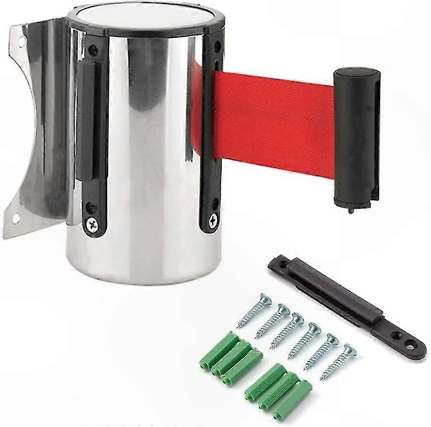 Barriera di sicurezza espandibile con nastro retrattile, cintura in acciaio inox da parete 5M, argento, 15x7,6 cm