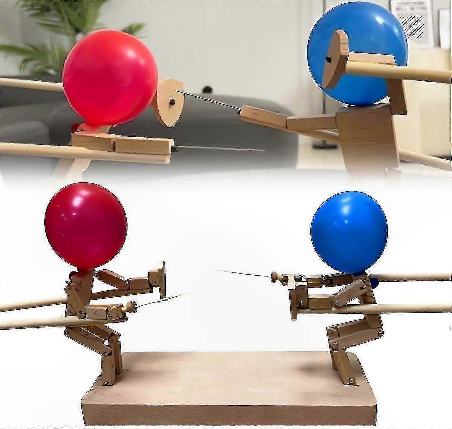 Bamboo Fencing Puppets for 2 Players - Handcrafted Wooden Dueling Game with Balloon Action - Engaging Fast-Paced Battle Fun