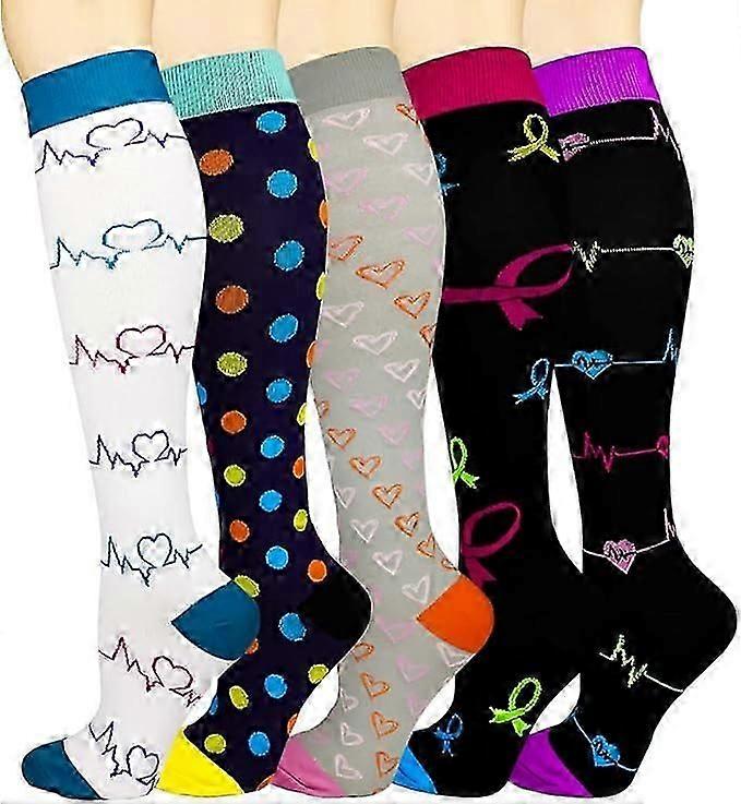 Knee High Compression Socks for Women & Men - 5 Pairs Support Socks