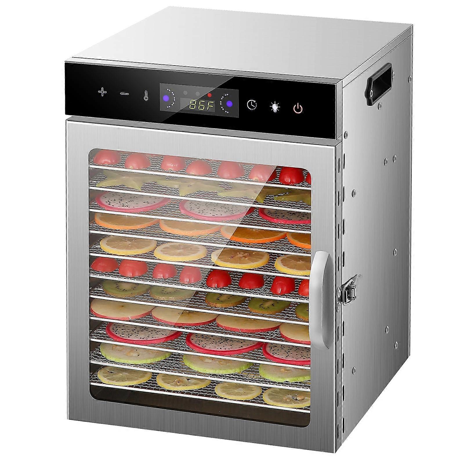 Stainless Steel Food Dehydrator 8-18 Tray with Rear Fan, 24-Hour Timer, 30-90℃ Temp Setting for Fruits, Meats, Pet Treats