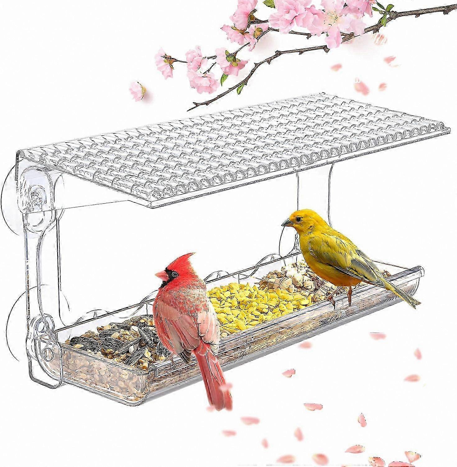Acrylic Outdoor Bird Feeder with Strong Suction Cups, Transparent Window Feeder for Wild Birds, Clear View Bird House Attachment