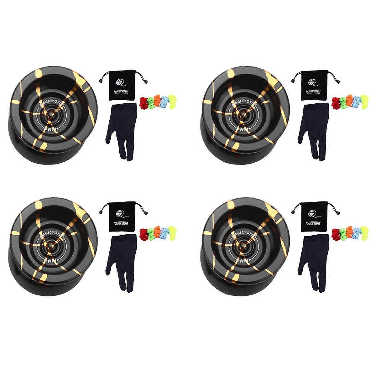 4X N11 Alloy Aluminum Professional Yoyo Unresponsive Yoyo Ball (Black Golden) Bag, Glove 20 Strings