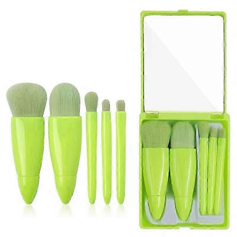 Portable Makeup Brushes Set With Mirror Box, 5 Pcs Cosmetic Eye Sha...