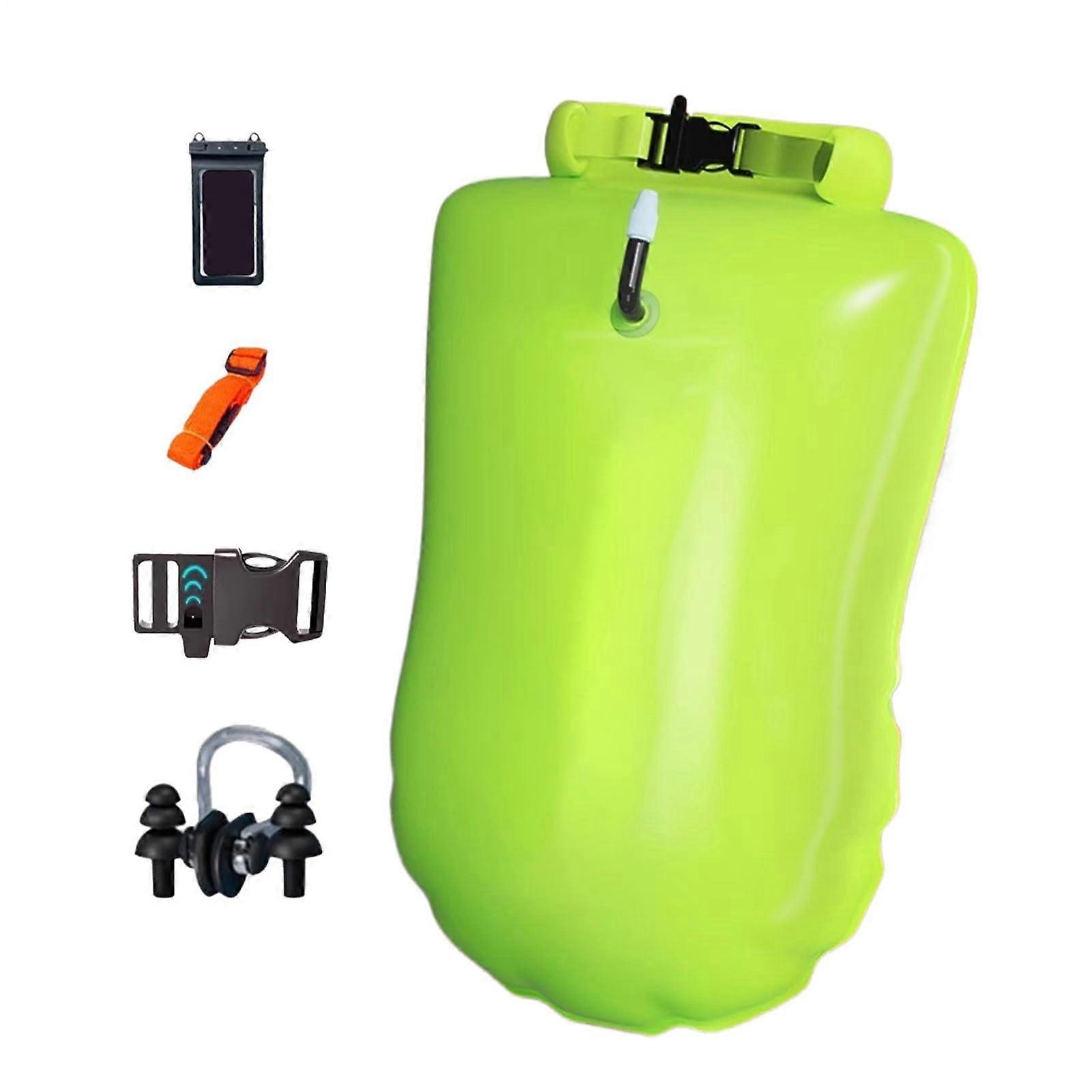Open Water Swim Buoy With Adjustable Waist Belt, Green Safety Inflatable Float For Pool Training, Boating, Snorkeling