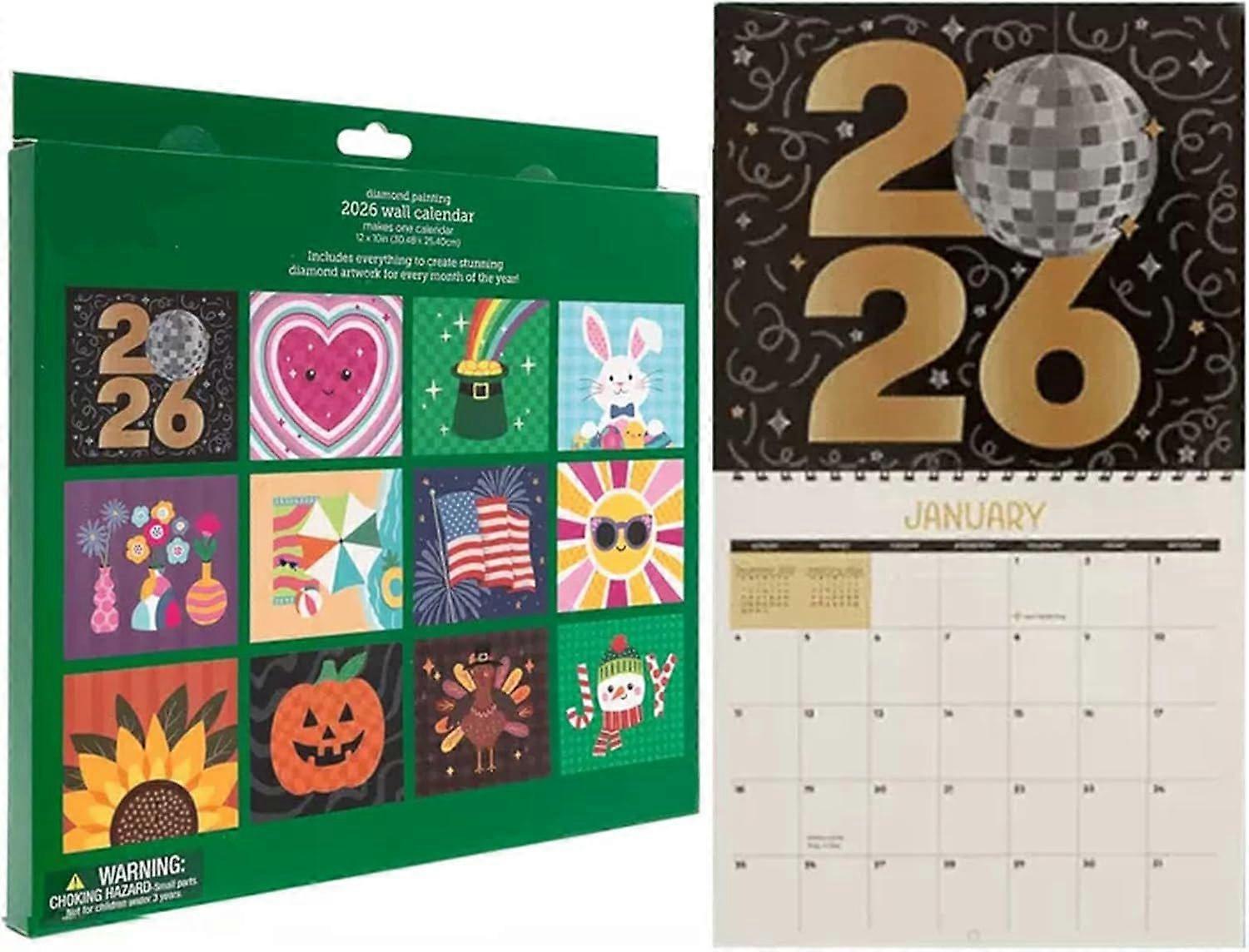 2026 Wall Calendar Diamond Painting Kit - DIY Diamond Art Calendar 2026, 12-Month Flip Wall Calendar with To Do List, Diamond Painting Calendars 2026