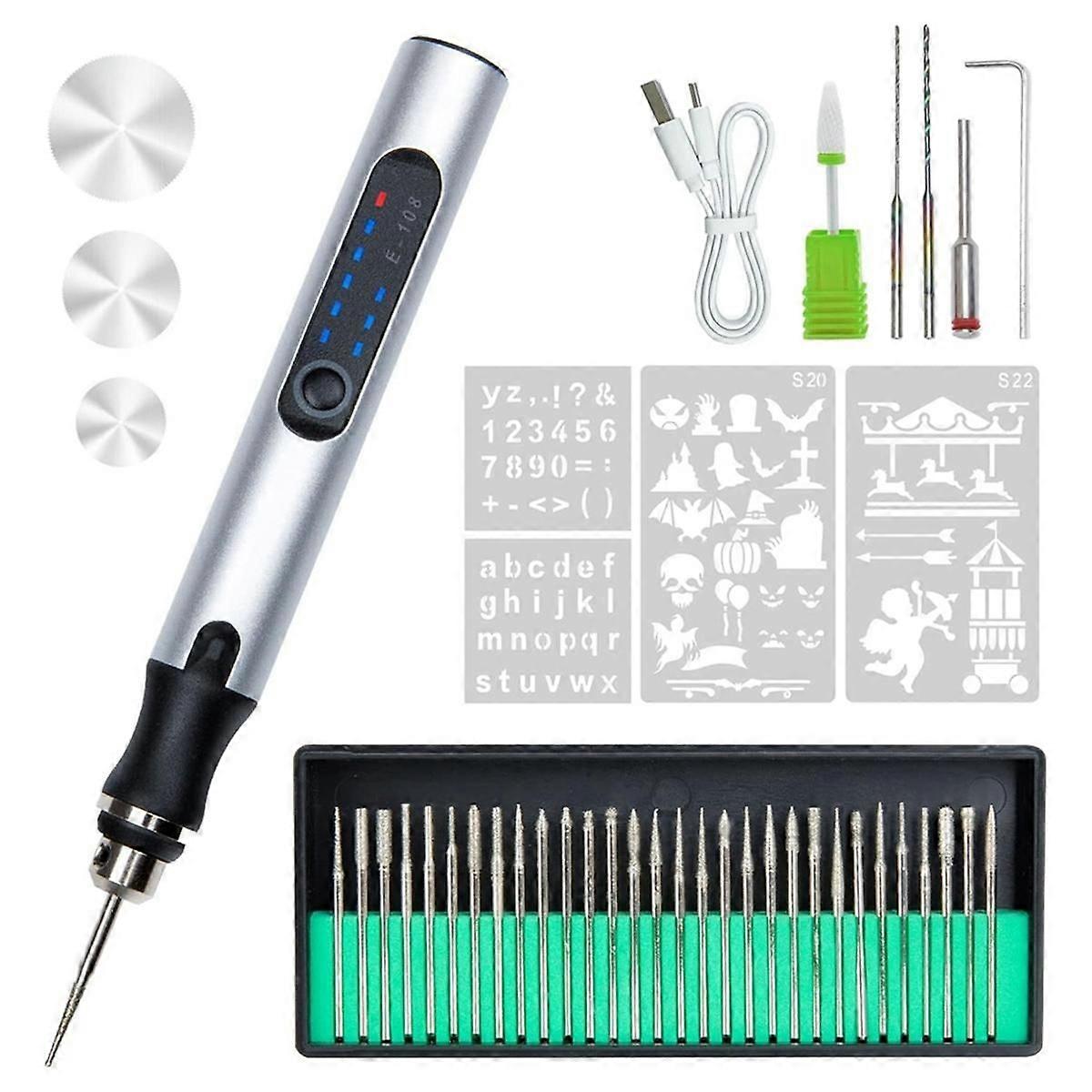 USB Rechargeable Engraving Pen with 36 Bits, Mini Electric Engraver Machines Cordless Rotary Tools