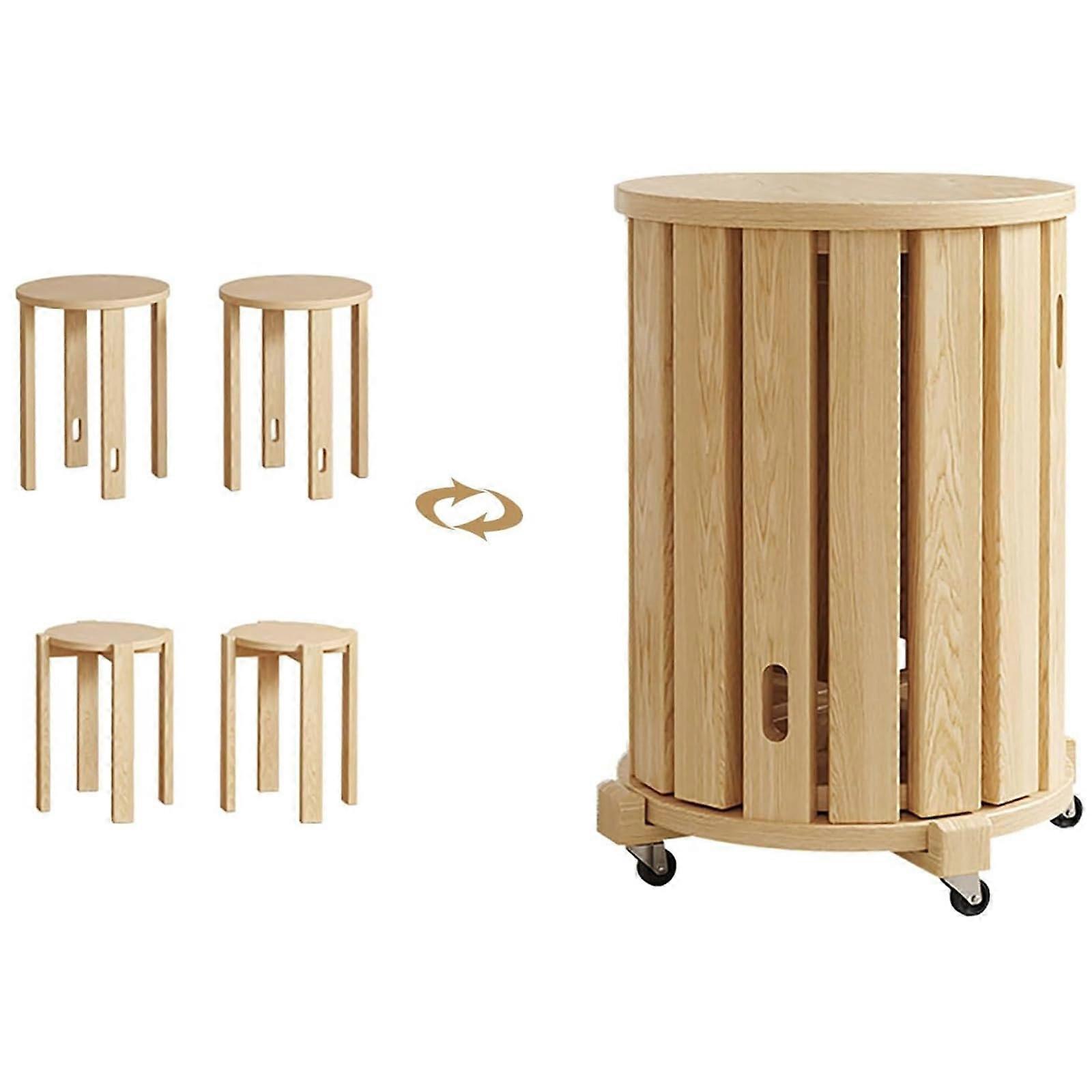 Wooden Stackable Stools Set Of 4, All Solid Wood, 22mm Thick Plate, 340mm Diameter, Pulley Design