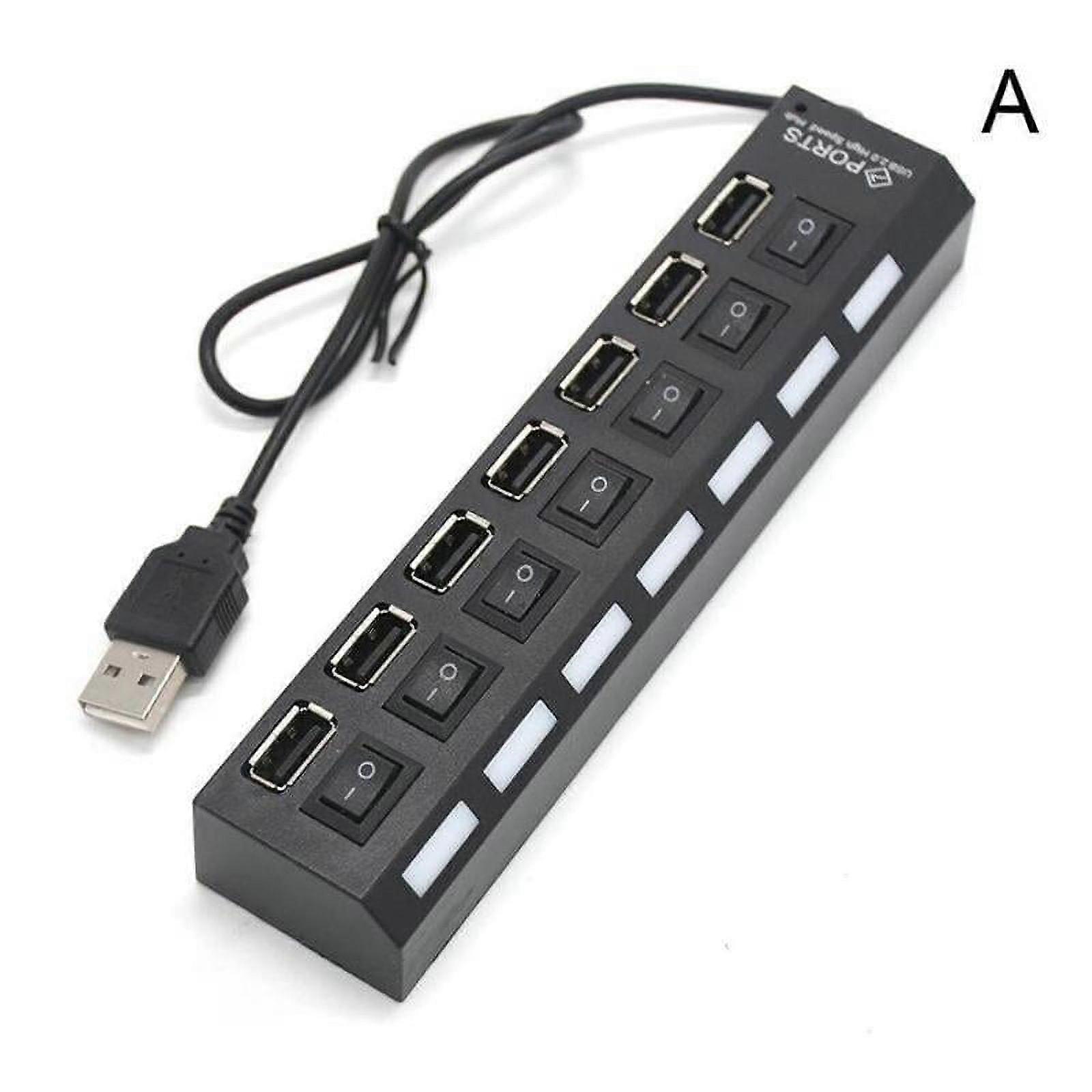 USB HUB 2.0 High Speed 7 Port Multi Splitter Expansion Adapter Laptop D3E1 O7E0