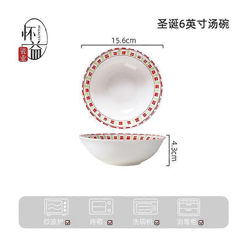 Christmas Ceramic Dinnerware Set 6-Piece Retro Plates Bowls Dish Set