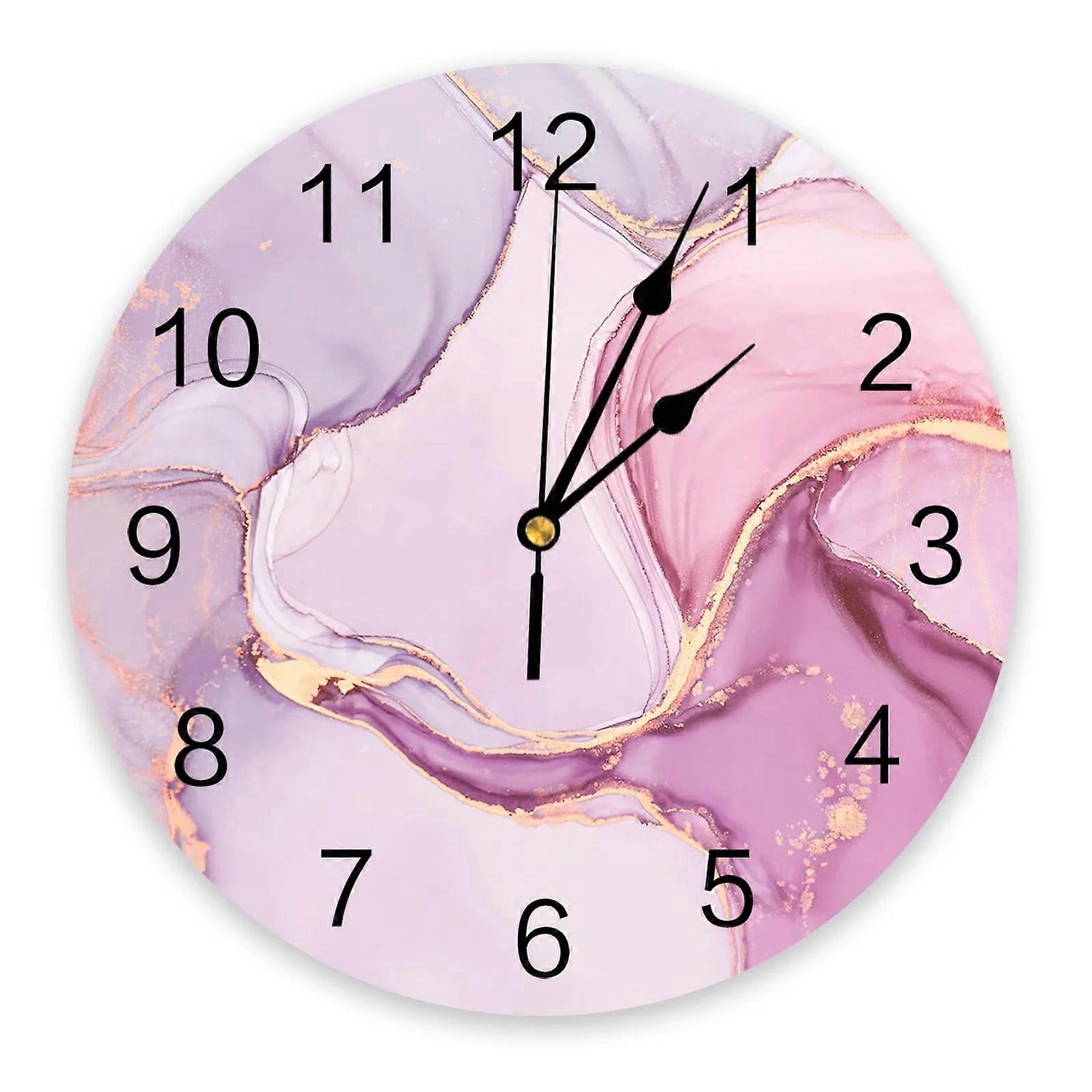 Mármore Gradiente Rosa Relógio Sala de Estar Decoração de Casa Grande Redondo Relógio de Parede Mudo Quartzo Relógio de Mesa Decoração de Quarto Relógio de Parede