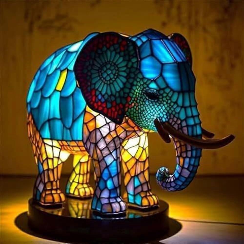 Stained Glass Lamp Elephant Tiffany Style Animal Table Lamp Series Resin Construction Bedroom Decor