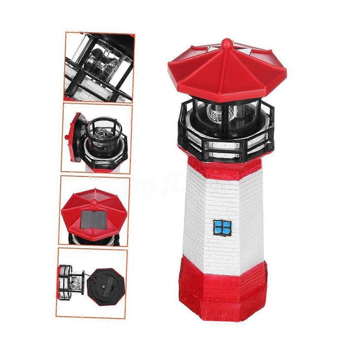1PC Solar Garden Decorative Light Rotating LED Lighthouse Outdoor Energy Saving Resin Lamp Red White