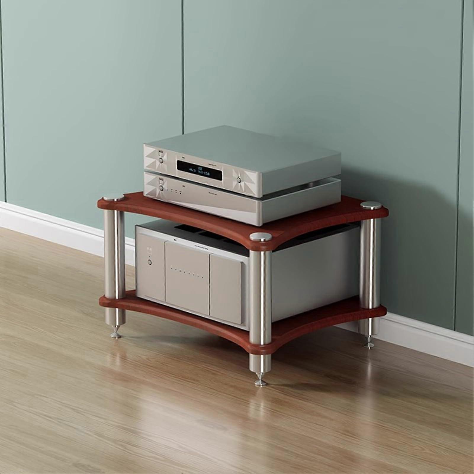 Stereo Record Player AV Media Stand Walnut 2Tier Rounded Corner Design Home Audio Equipment Storage Shelving