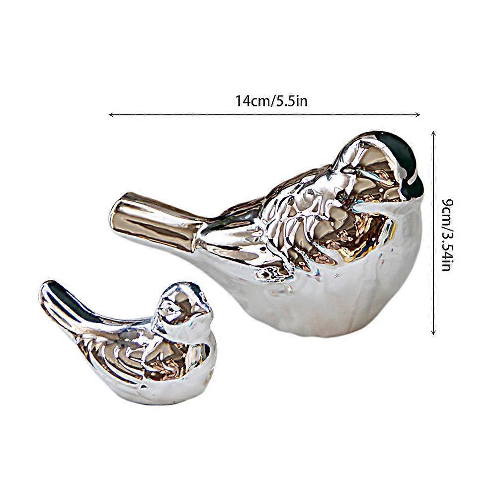 Tabletop Ornament Bird Adornment for Decoration 2Pcs Ceramic Silver