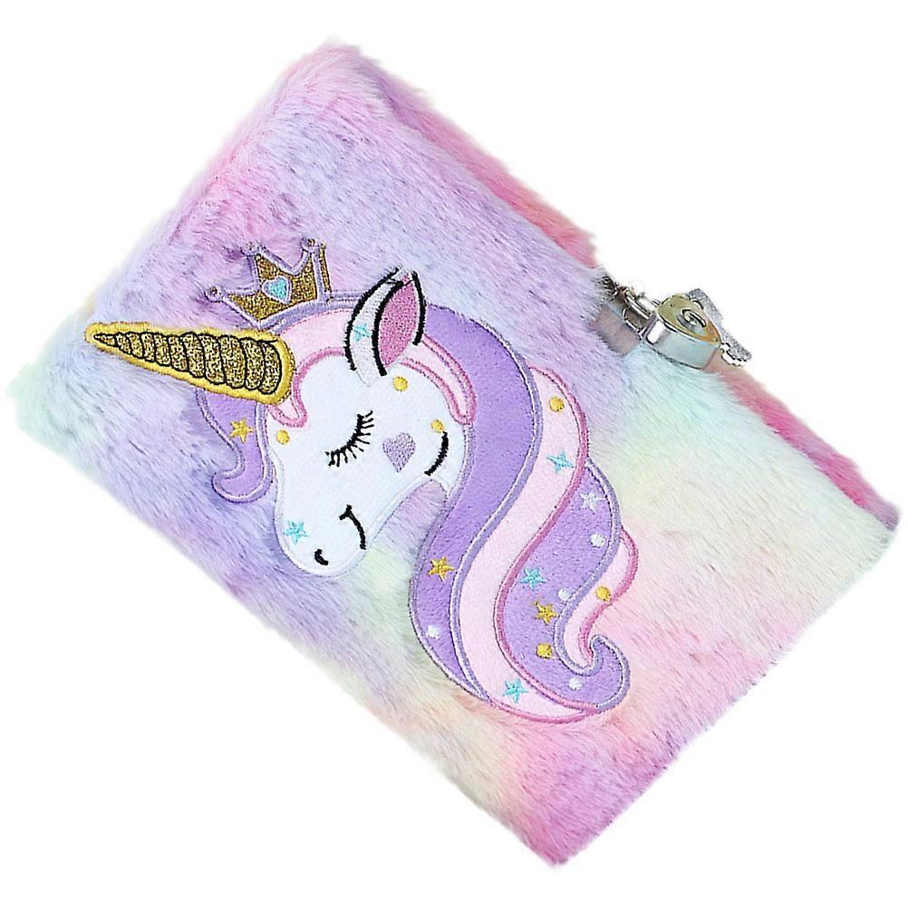 Cartoon Unicorn Plush Notebook for Kids with Lock 2Pcs Set