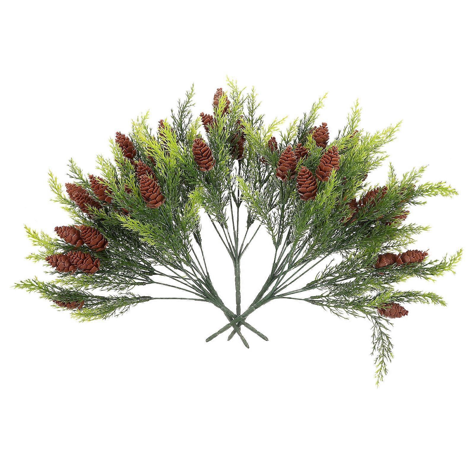 Simulated Pine Branches with Pine Cone for Christmas Decor 15Pcs Assorted Colors