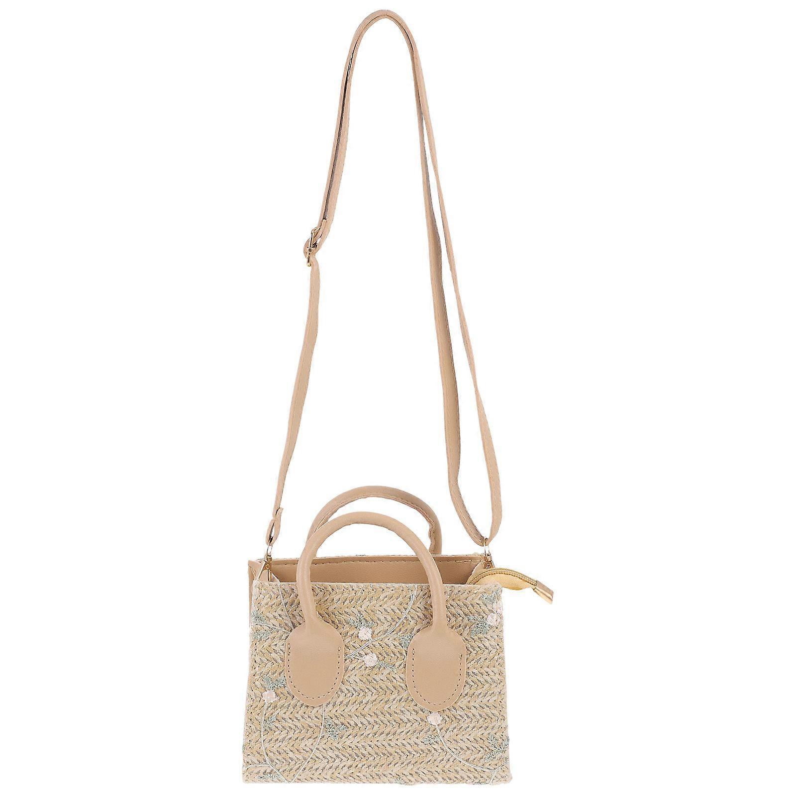 Storage Bag for Storage Use 2Pcs White Woven Shoulder Bag Straw Material