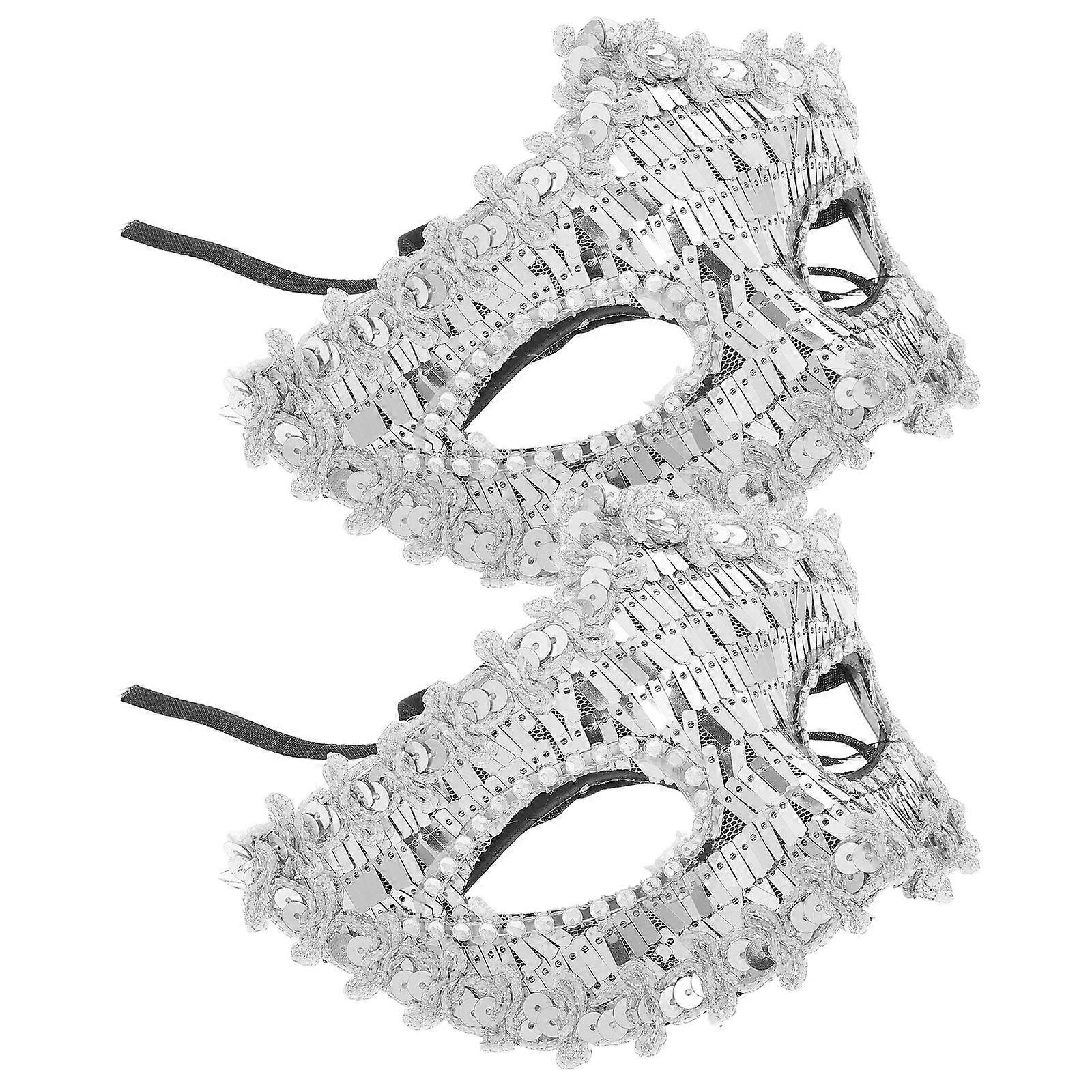 Party Masquerade Mask Silver Half Face Mask 5Pcs PVC Accessory