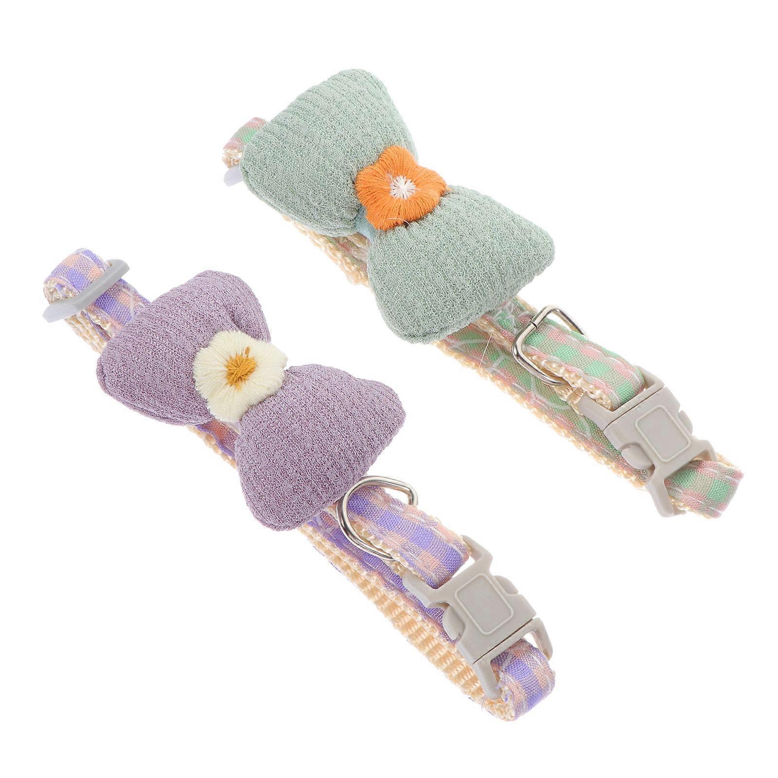 Flower Themed Patterns Adjustable Pet Cat Collar Kitten Bowknot 8Pcs Kit