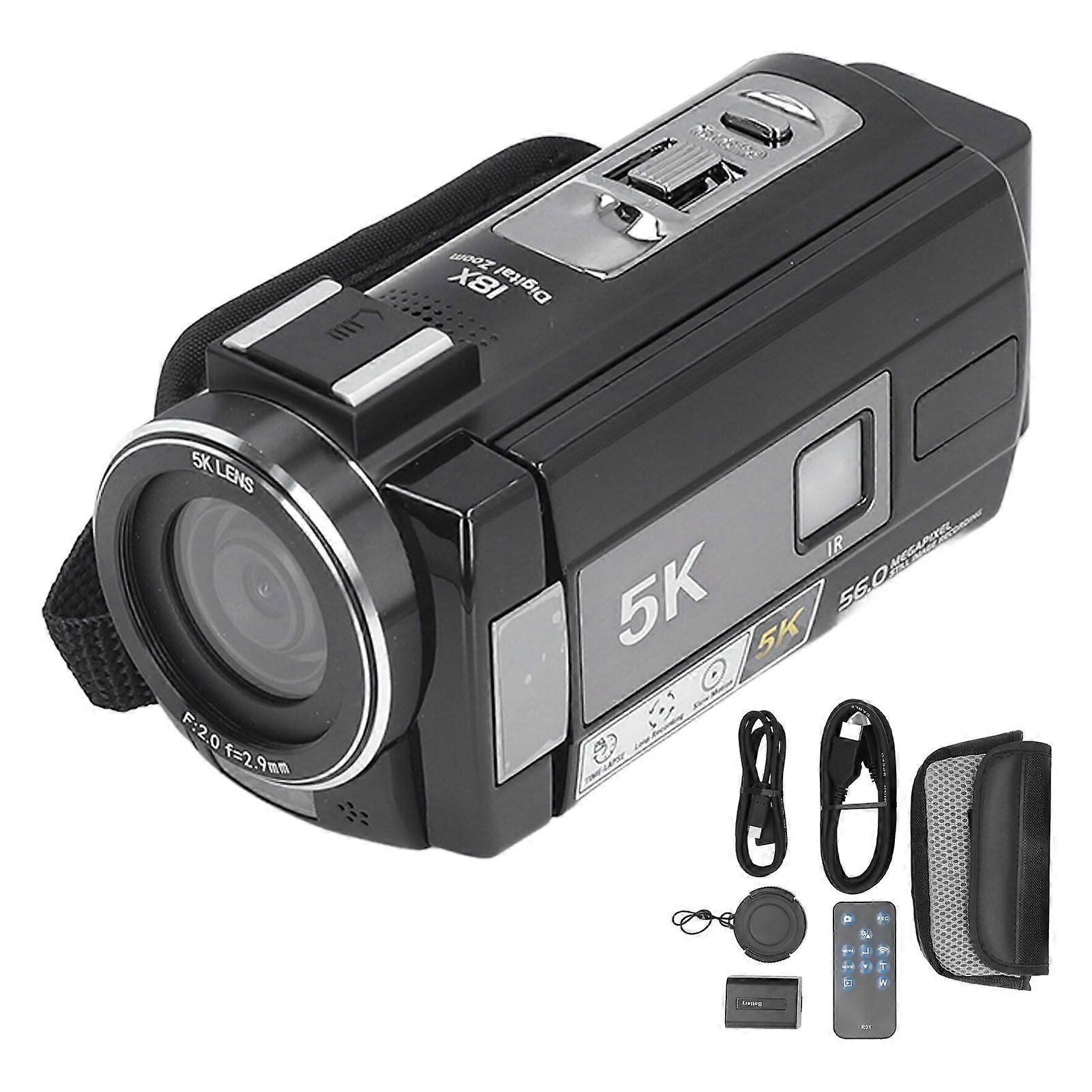 56MP 5K DV800 Camera 18X Digital Zoom Autofocus Anti Shake 180 Deg Rotation IPS Touchscreen Camera for Travel Photography