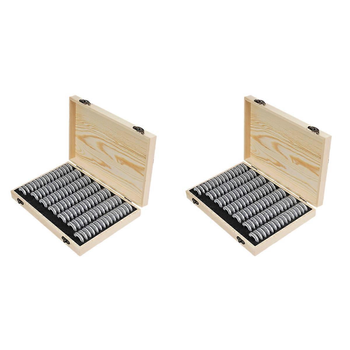 2X Wooden Coins Display Storage Box Case+200 Grids Round Slab for Certified Coin Handcrafted with Pr