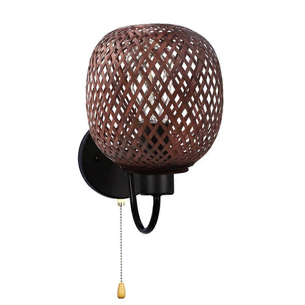 Hand Woven Bamboo Wall Sconces Natural Rattan Wall Lamp Wicker Shade Vintage Style Fixture For Kitchen Island