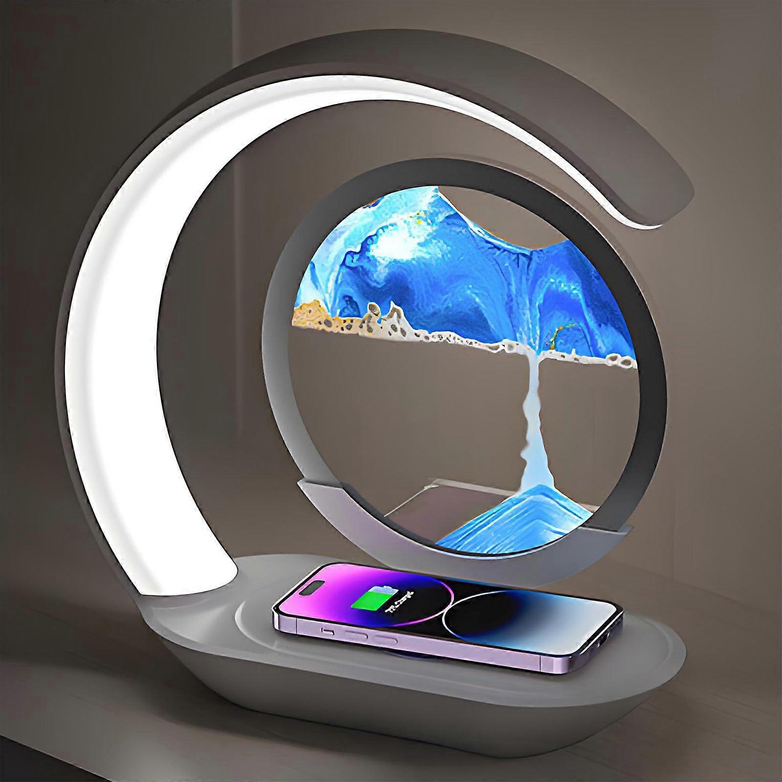 Sandscape Charger 2025 3In1 Wireless Charging Station With Moving Sand Art 15W Fast Charger Desk Lamp Blue
