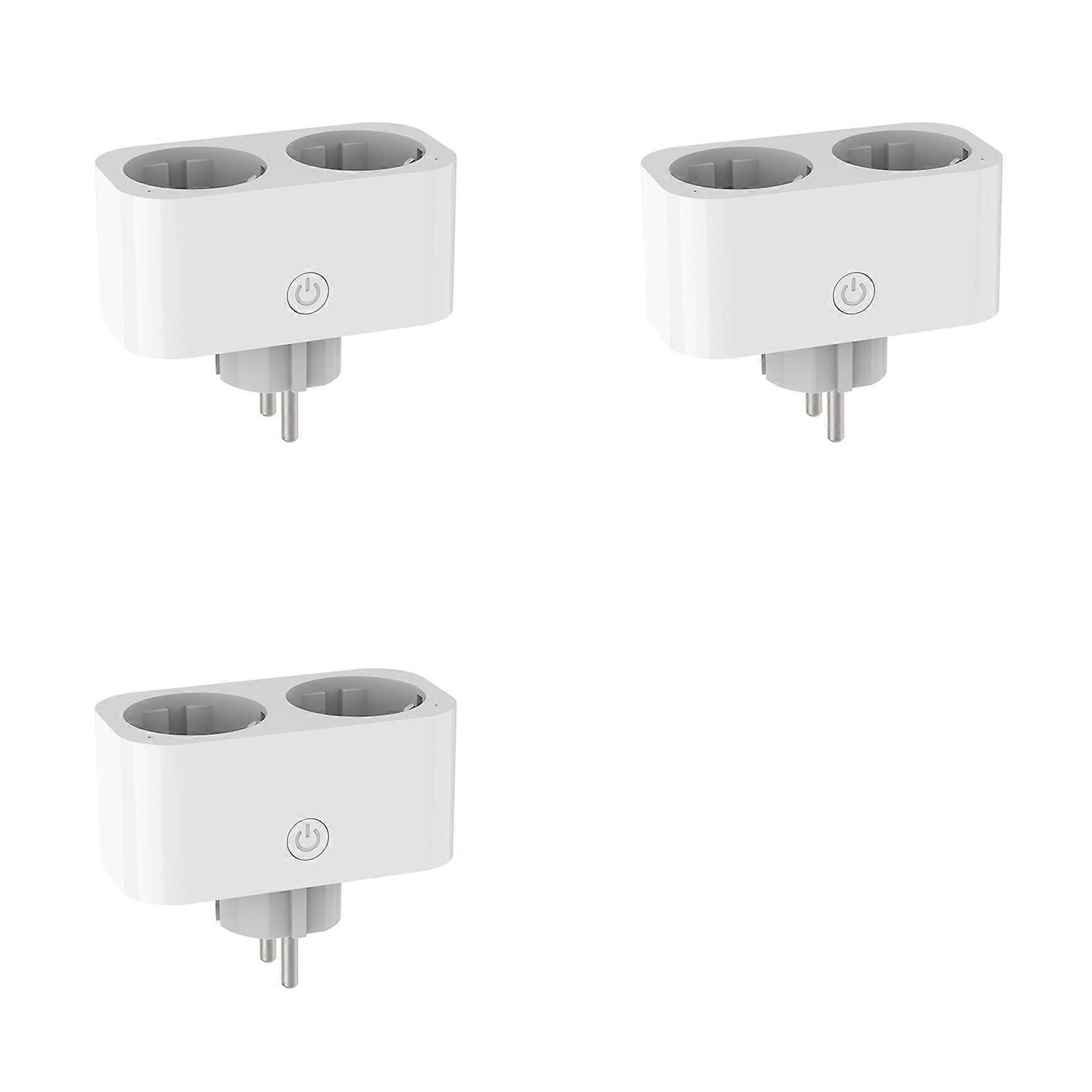 3X TUYA Smart Wifi Dual Plug 16A 2-in-1 Socket Outlet Switch Smart Home Timing APP Voice Control Work CLY809 EU Plug
