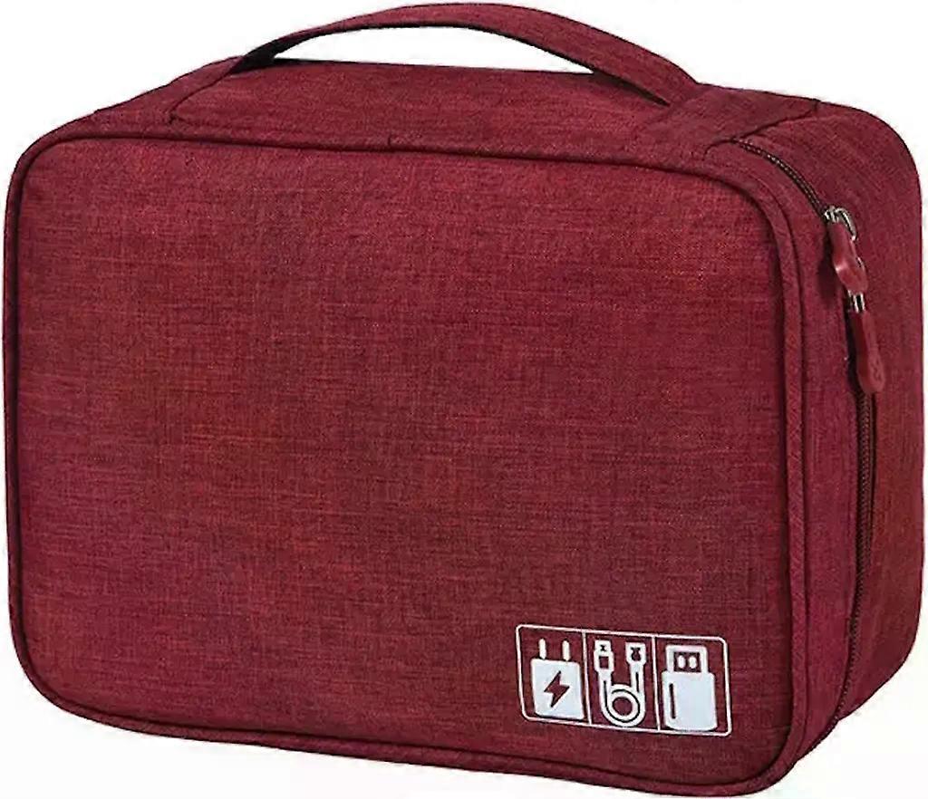Large electronics bag, cable organizer bag, cable bag in red