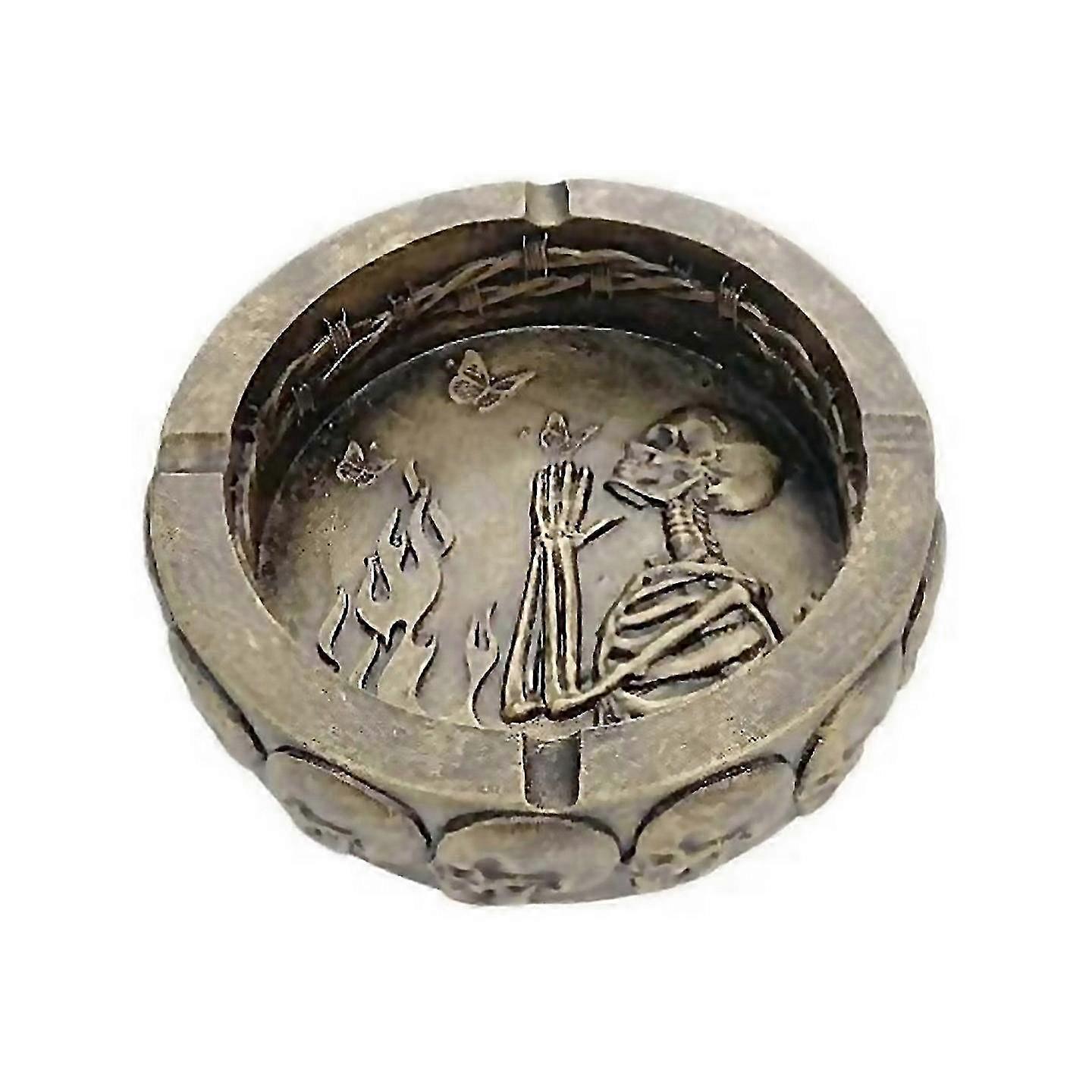 For Funny Skull Ashtray Tray Container Copper 25-26s