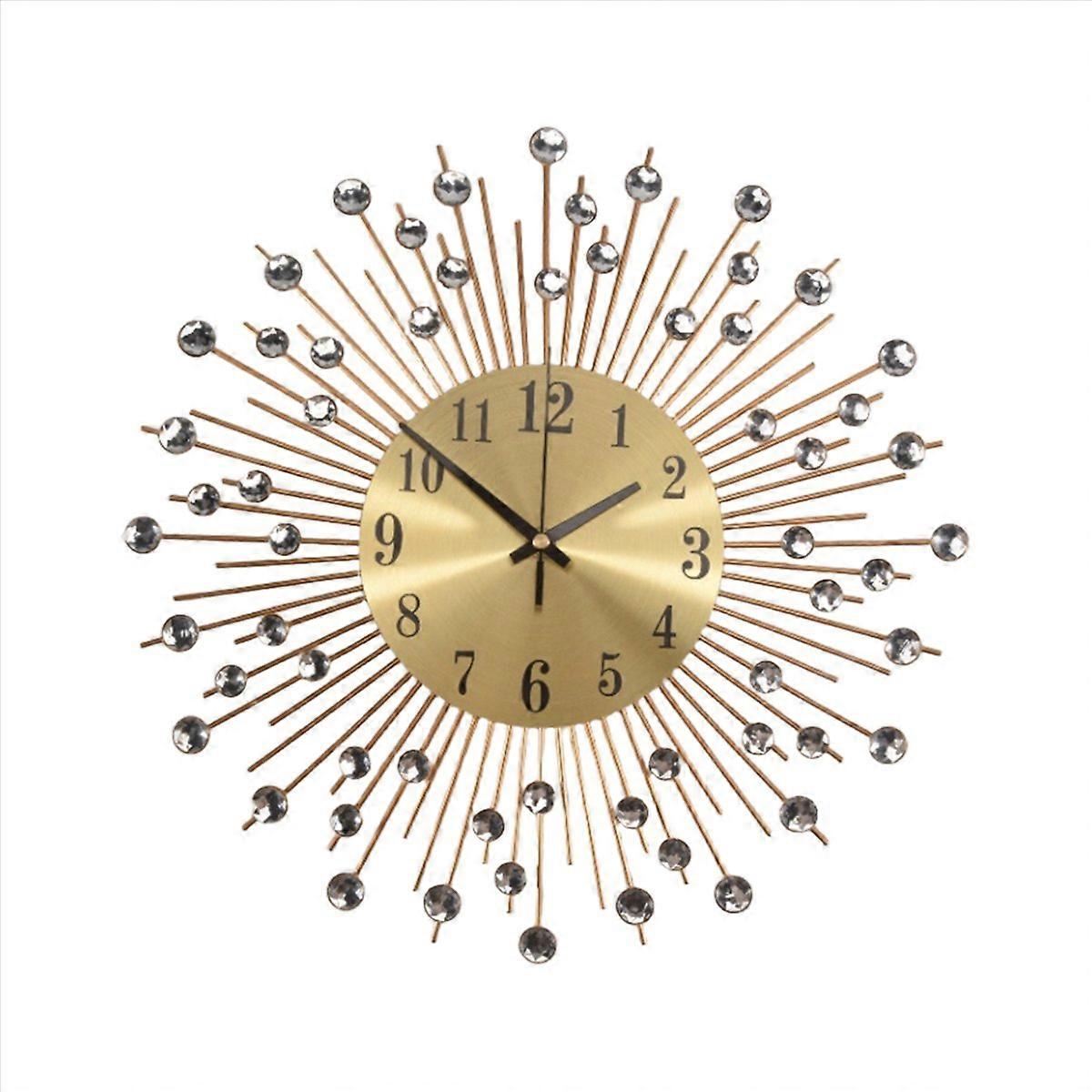 Wall Clock Diamonds Decorative Round Clock Metal (Gold)