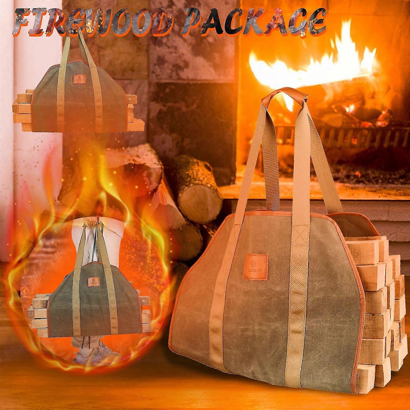Large Canvas Firewood Carrier Log Tote Bag Indoor Fireplace Log Carrier Holders