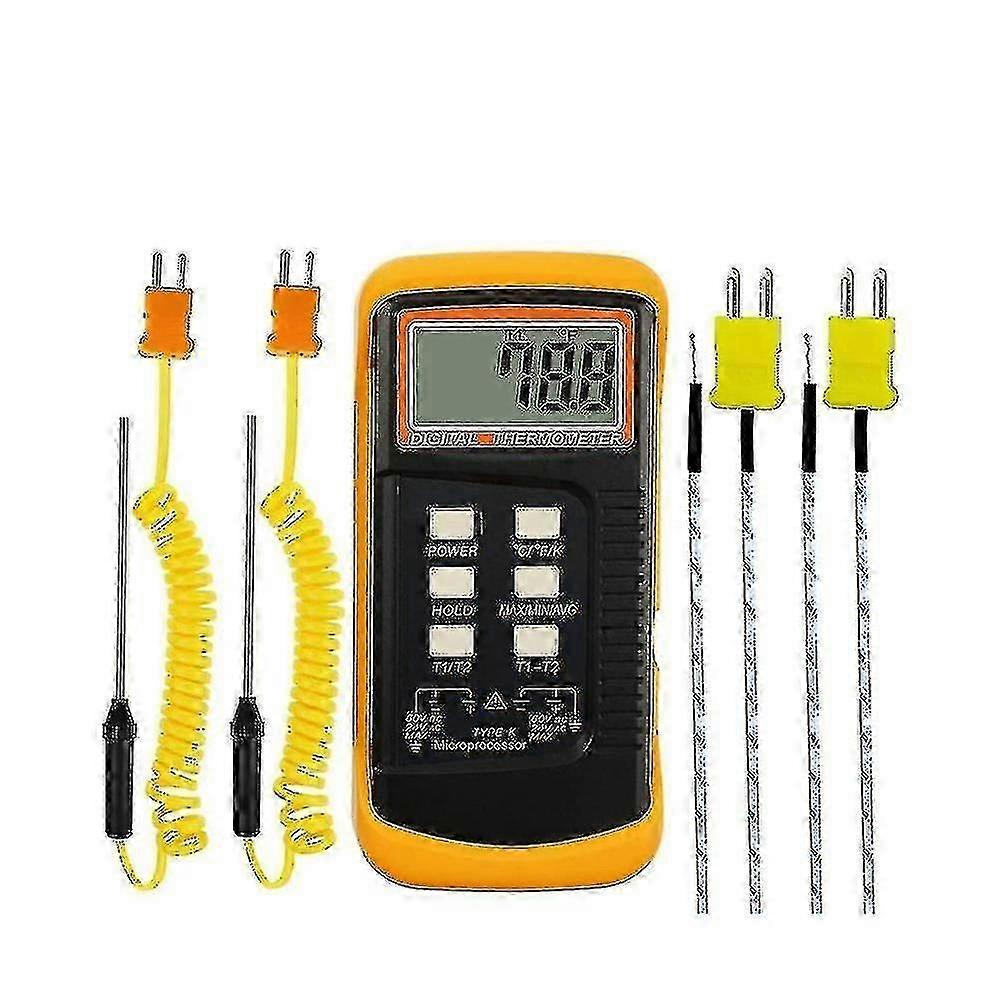 25-26 Digital K-type Thermocouple Thermometer (-50-1300c) With Dual Channels 4 Probes Handheld High Temp -cdsx