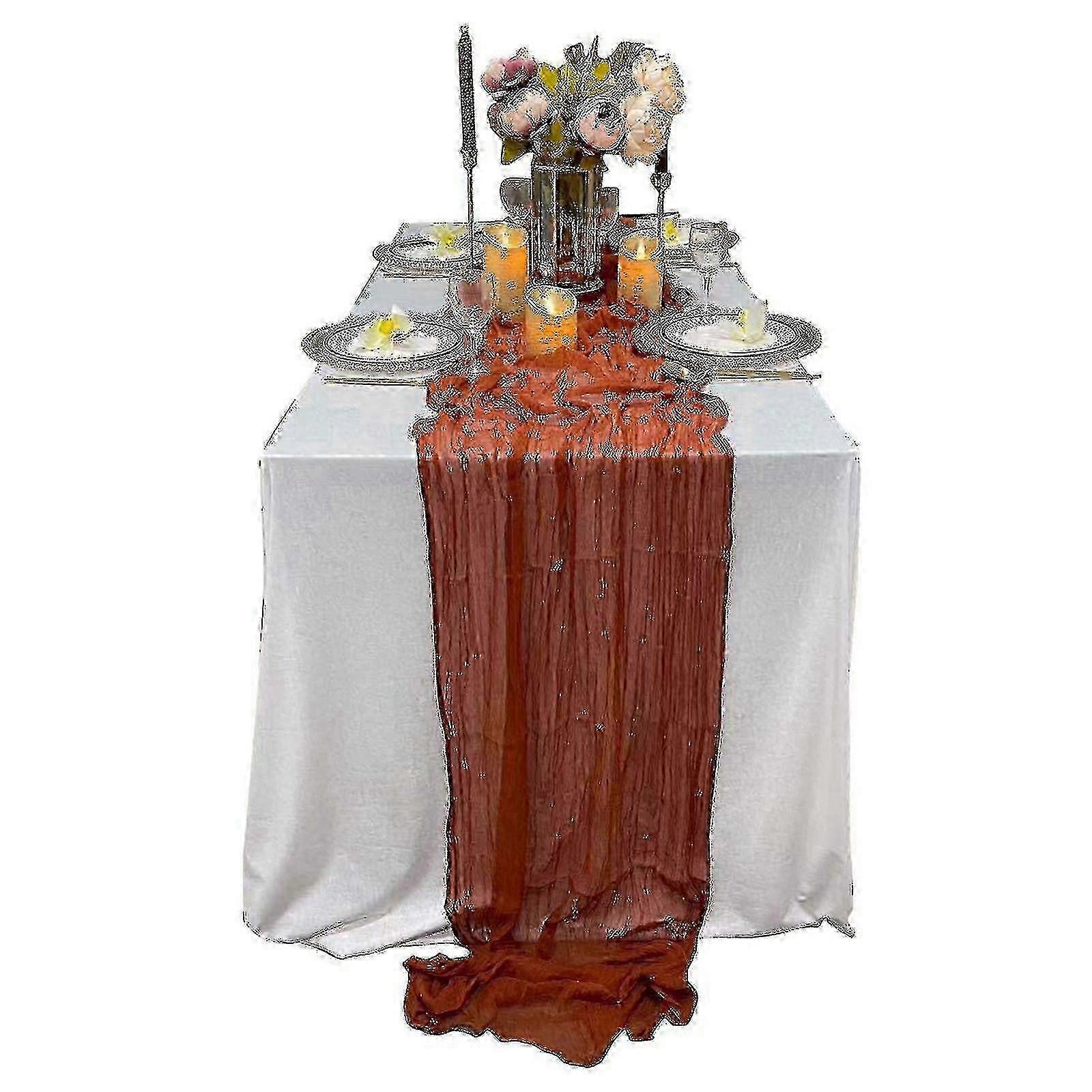 For Extra Long Crumpled Design Table Runner Wedding Cheesecloth Table Cloth
