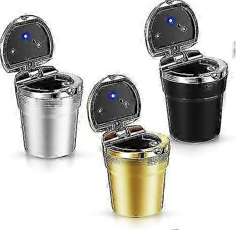 Askkopp för bil med lock för resor - 3 stycken luktsäkra set i metalliska färger