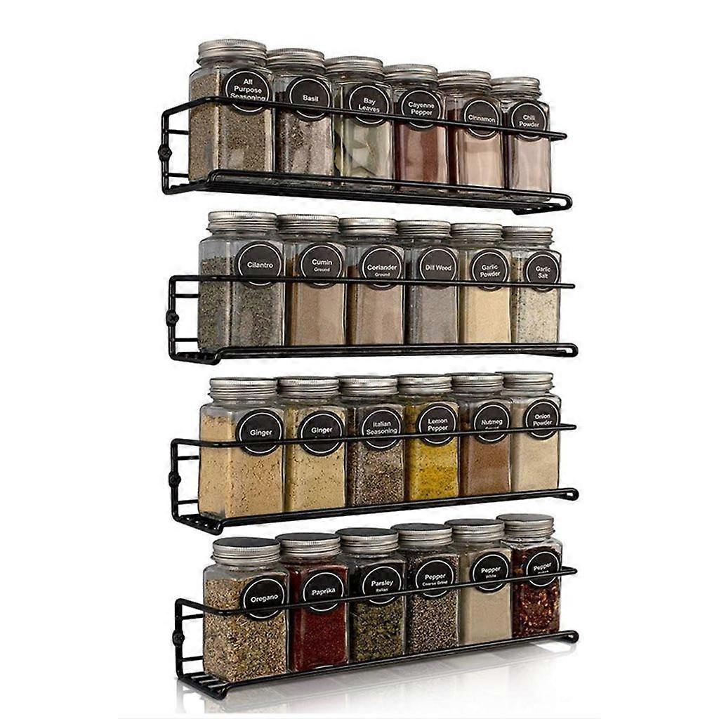 Spice Rack – Set of 4 Wall-Mounted Hanging Spice Racks – No-Drill Metal Spice Holder, Spice Organizer with Mounting Hardware – for Kitchen She