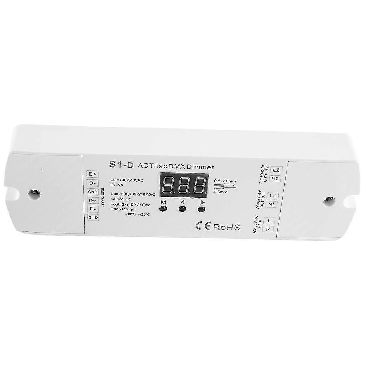 AC100V - 240V 288W 2CH Triac DMX LED Dimmer, Dual Channel Output Silicon DMX512 Led Controller Digital Display S1-D
