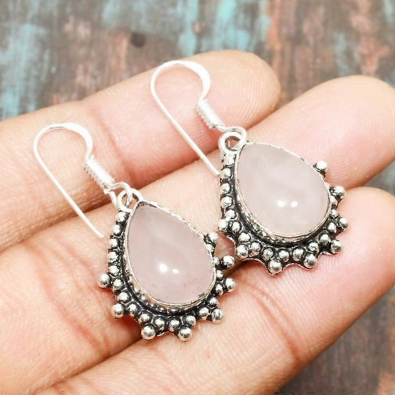 Rose Quartz Gemstone Handmade Solid 925 Sterling Silver Earring Jewelry