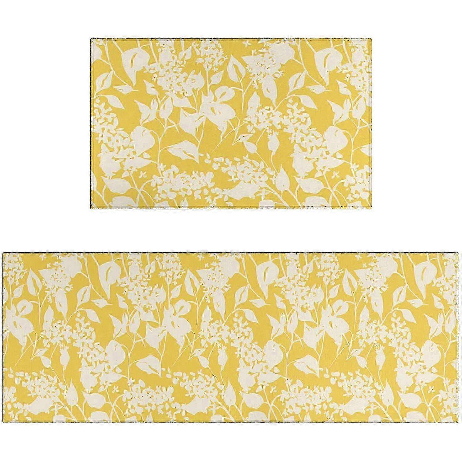 2 sets kitchen rug with yellow floral pattern for kitchen