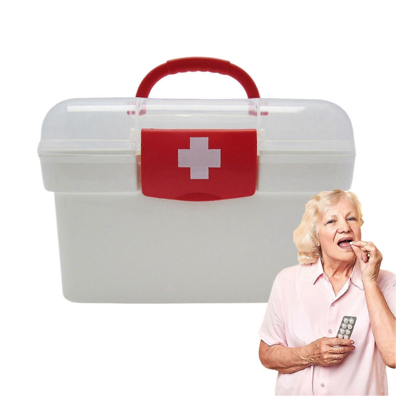 Med Box Medicine Organizer, Locking Storage Case, 8.27 x 5.71 x 5.12 In, Large Capacity, Portable for Home Dorm Use