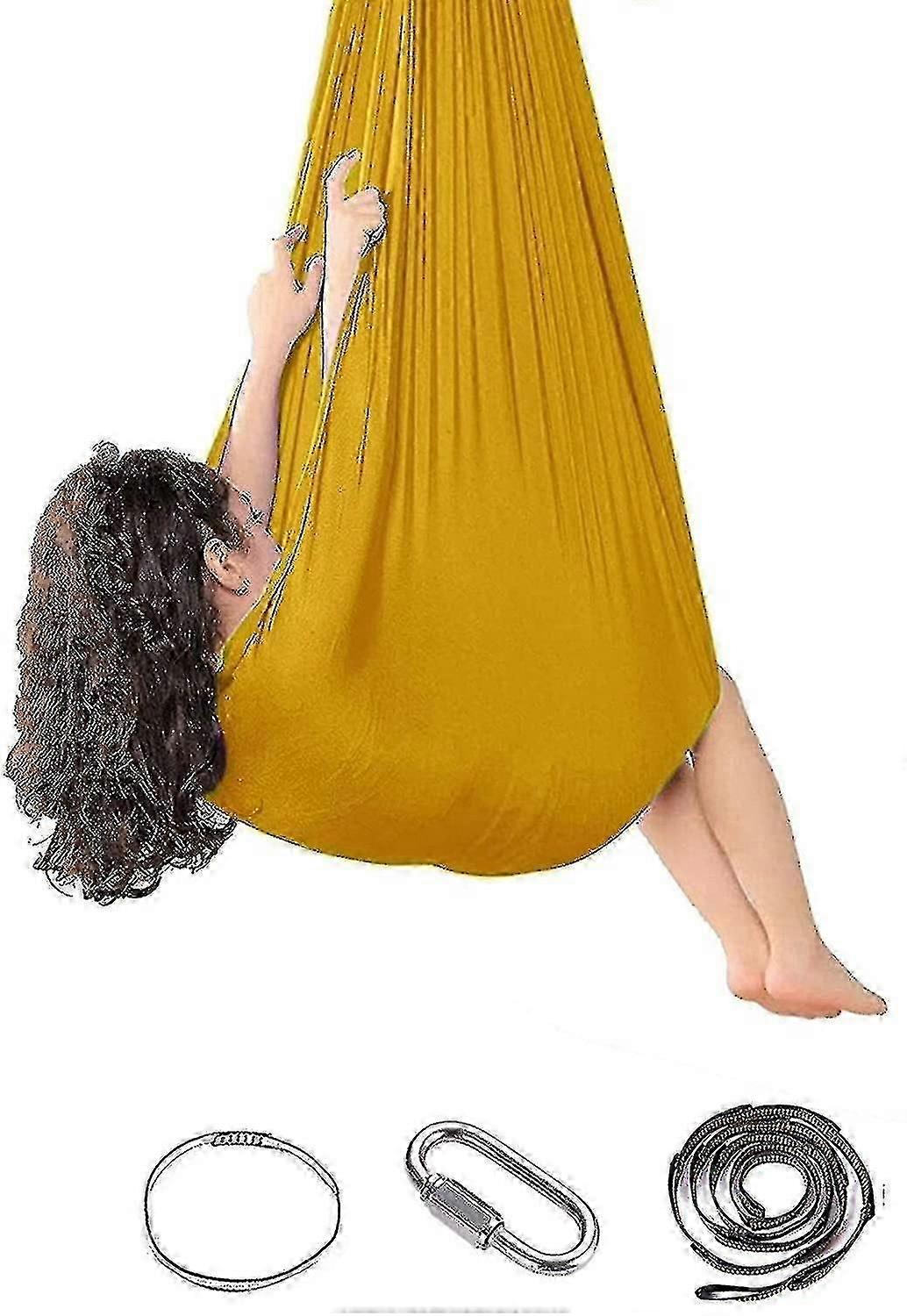 (צהוב) נדנדה חושית נדנדה טיפול מקורה למבוגרים, ילדים ובני נוער w / יותר צרכים מיוחדים חושי נהדר לאוטיזם, יש השפעה מרגיעה על ילדים n