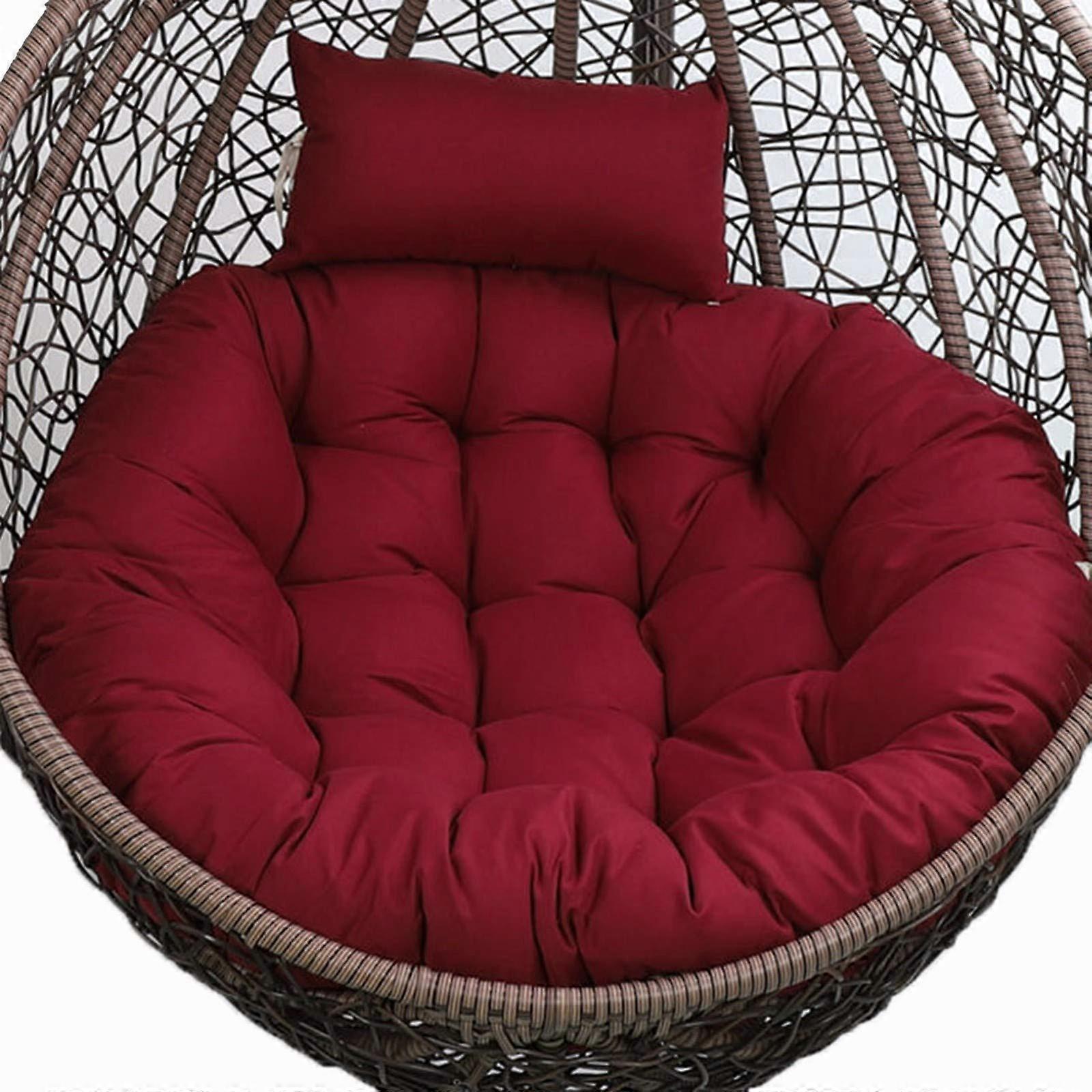 Egg Chair Cushion Replacement with Adjustable Headrest, Thick Washable Round Swing and Hammock Seat Pad for Garden or Patio, Wine Red