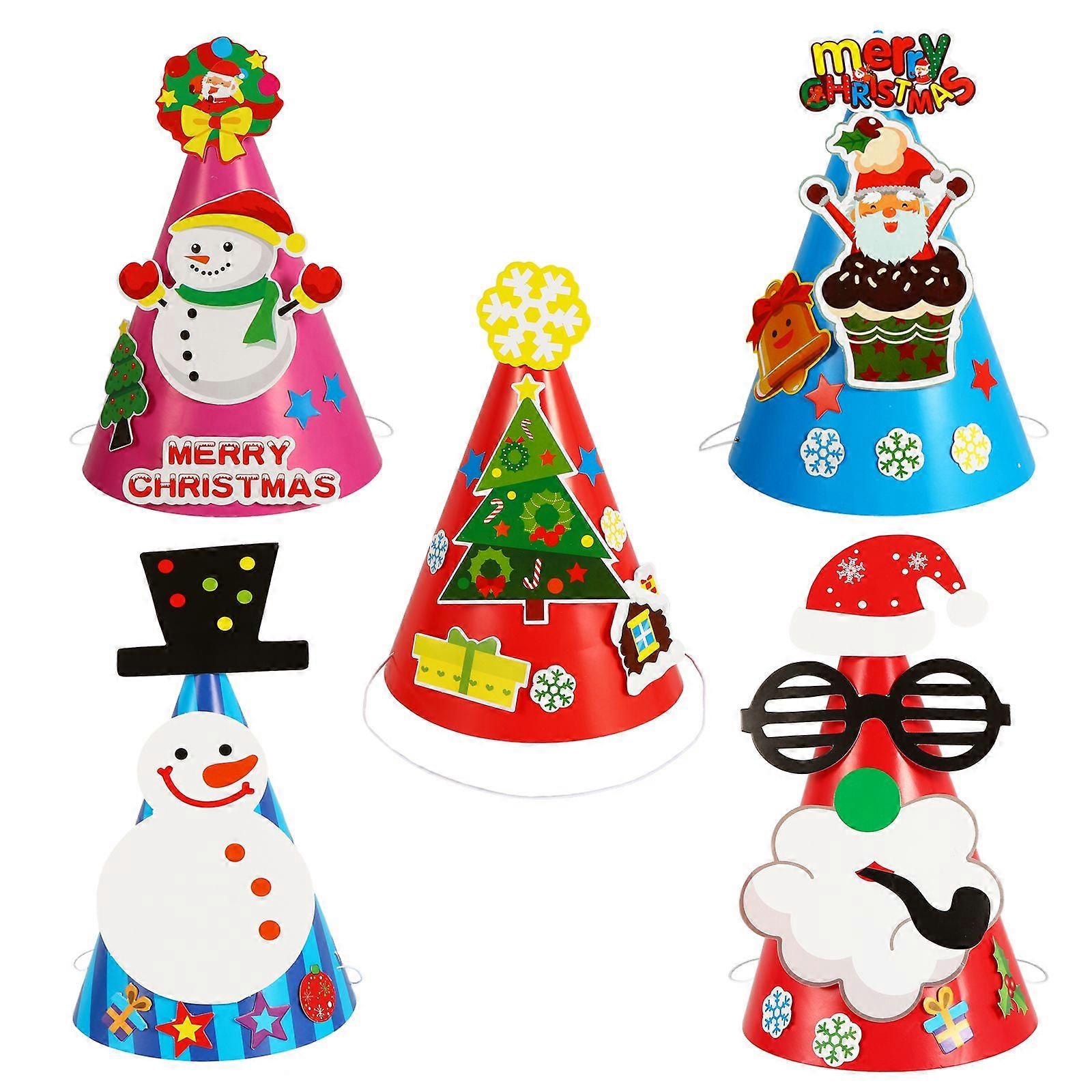 5pcs Christmas Theme DIY Craft Materials Creative Hats Making Kits Decorations Mixed Style