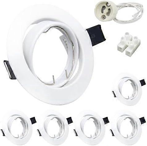 6X Modern GU10 Downlights for Ceiling, Round Matt White Finish Metal Frame for Recessed Ceiling Lights, 30 Tilt Swivel LED Spotlights Fitting 240V, C