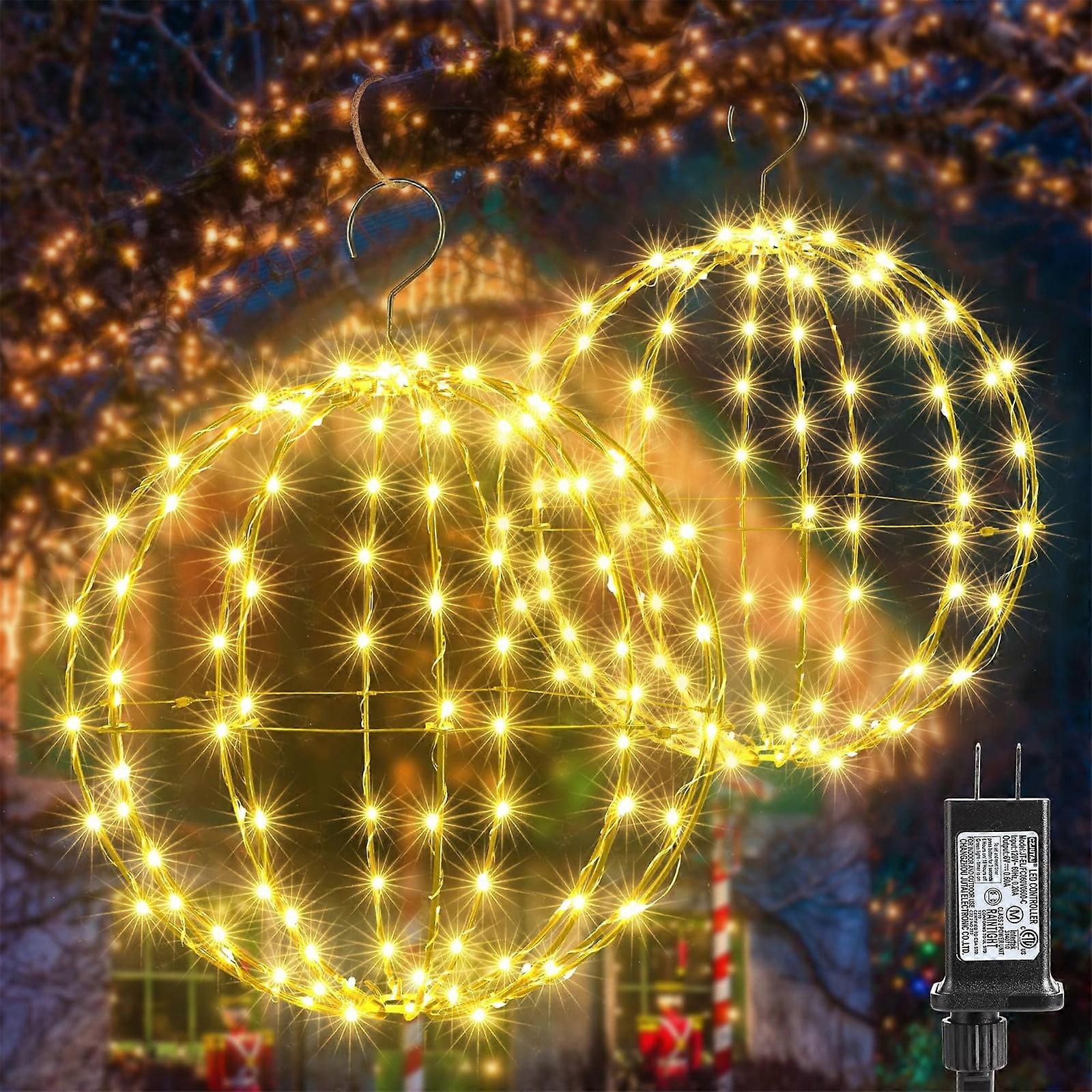 Boules lumineuses LED de Noël, globe lumineux à suspendre pour sapin, structure métallique pliable, décoration de Noël intérieure et extérieure (blanc chaud)