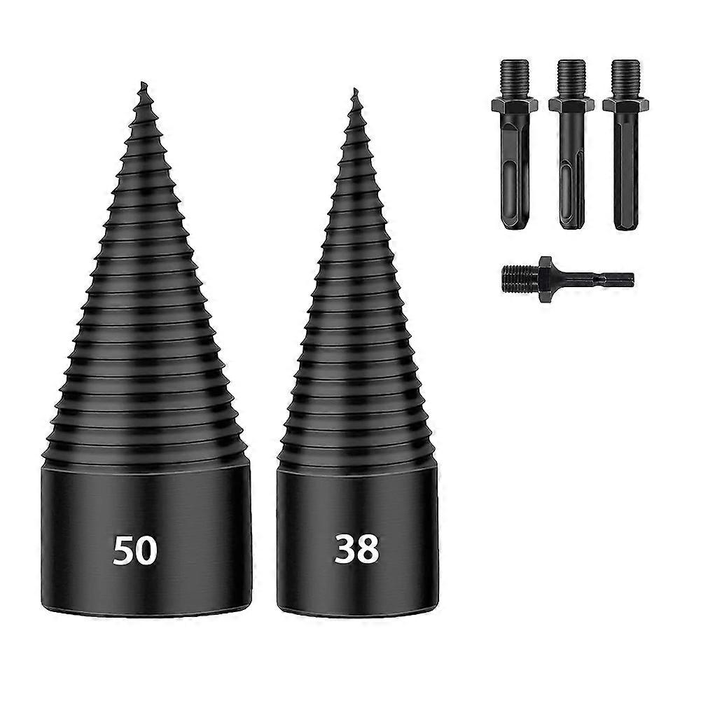 6 PCS Firewood Log Splitter, 38mm+50mm Log Splitter Drill Bits, Wood Log Splitter +4 Handles