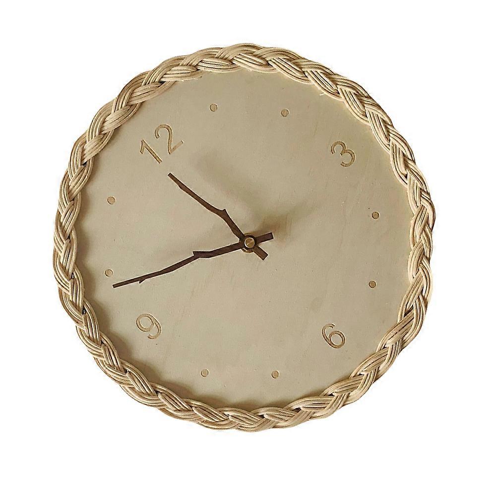 Mute Wall Clock Weaving Wall Clock for Showing Time 1Pcs Khaki Decor